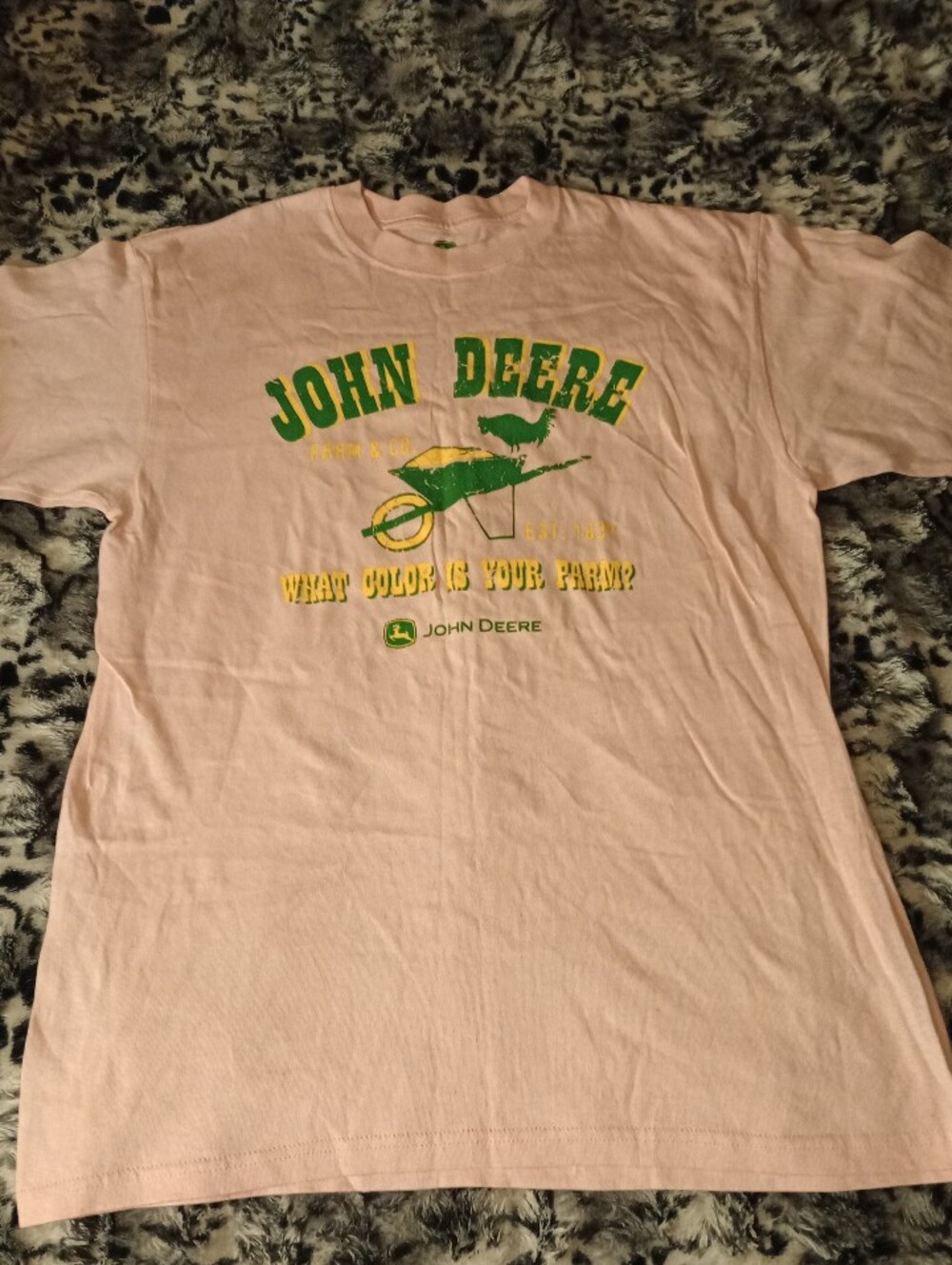 Like New! John Deere Pink Tee with Green and Yellow Logo/ Cotton